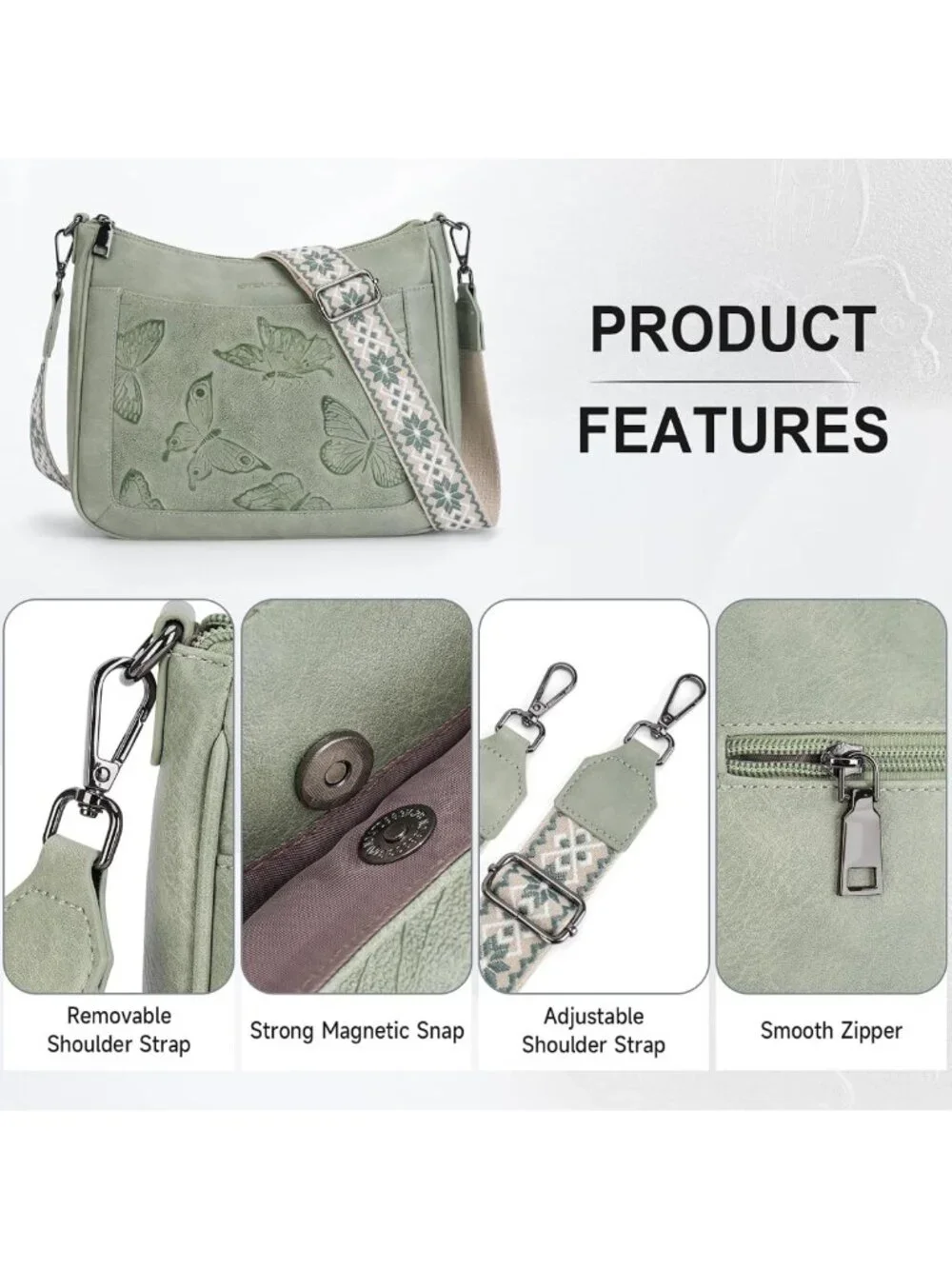Trendy Vegan Leather Butterfly Crossbody Bag for Women - Medium Hobo Purse